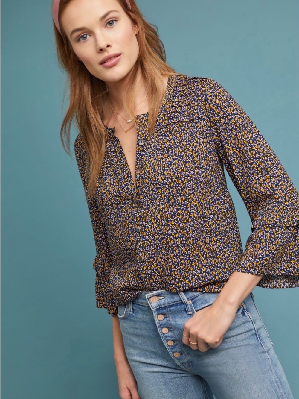 Maeve Anthropologie Berwick Split-Neck Blouse - Picture 1 of 10